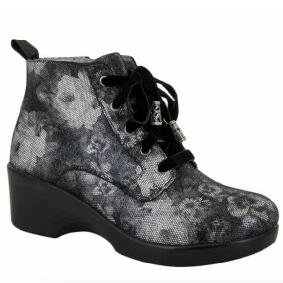Alegria Size 38 Eliza Elegance Boot Black Gray Floral Comfort Shoe - Picture 1 of 12